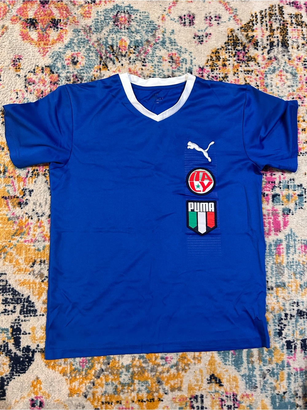 Puma Royal Blue Short-Sleeve Soccer Top with Italy Patches